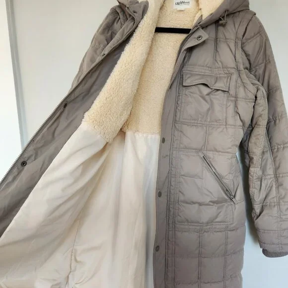 UpWest M Convertible Sherpa-Lined Parka Jacket Sage Green Ash Long Vest Hooded - Picture 8 of 11